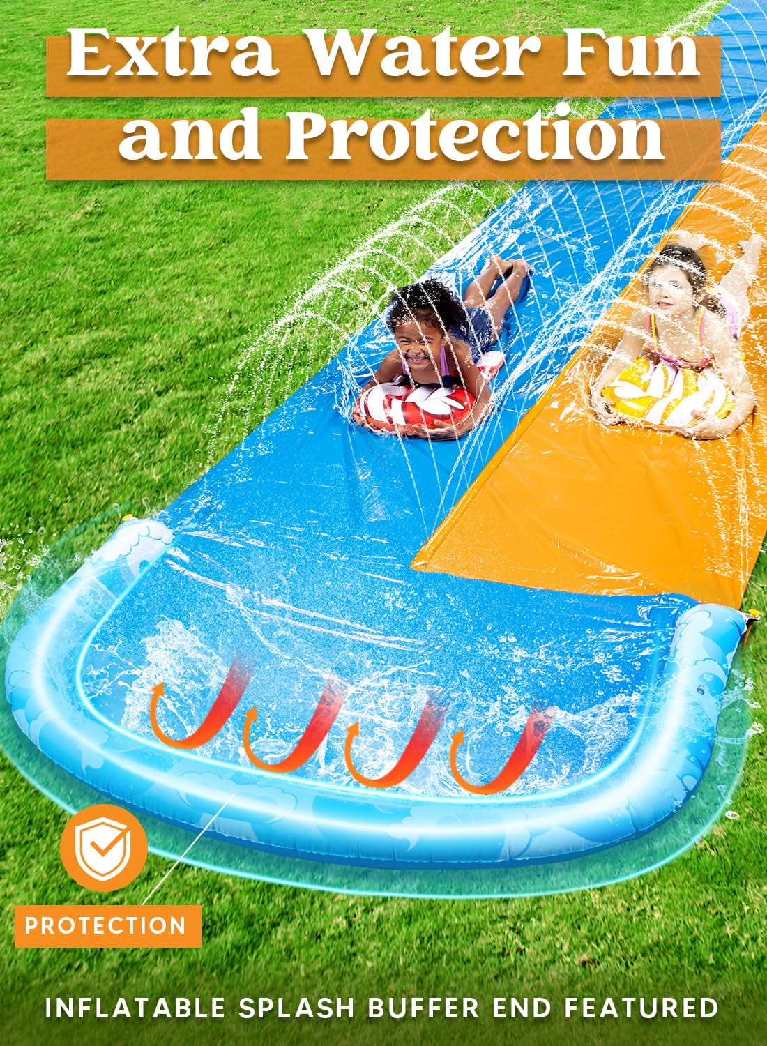Joyfy 22.5ft Water Slides and 2 Bodyboards, Lawn Backyard Waterslides Water Toy with Build Sprinkler for Kids Outdoor Water Fun