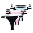 thumbnail image 4 of 5 Pack Womens Thongs Underwear Cotton Breathable Low Rise Hipster Panties Plus Size M-3XL, 4 of 6