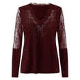 thumbnail image 4 of ICHUANYI Clearance Women Sexy Rhinestone V-Neck Lace Splice Mesh Long Sleeve Pullover Top Blouse T-Shirt ICHUANYI "ICHUANYI", 4 of 5
