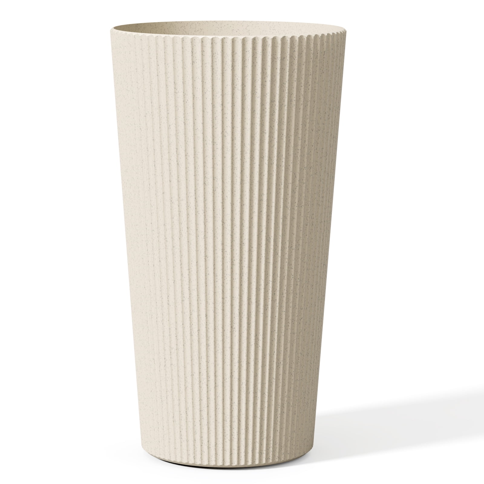 Chiccushion Tall Round Planter Set of 2, 23.6 Inch Tall Decorative Planter Pots for Outdoor Indoor Garden Patio Front Porch, Beige
