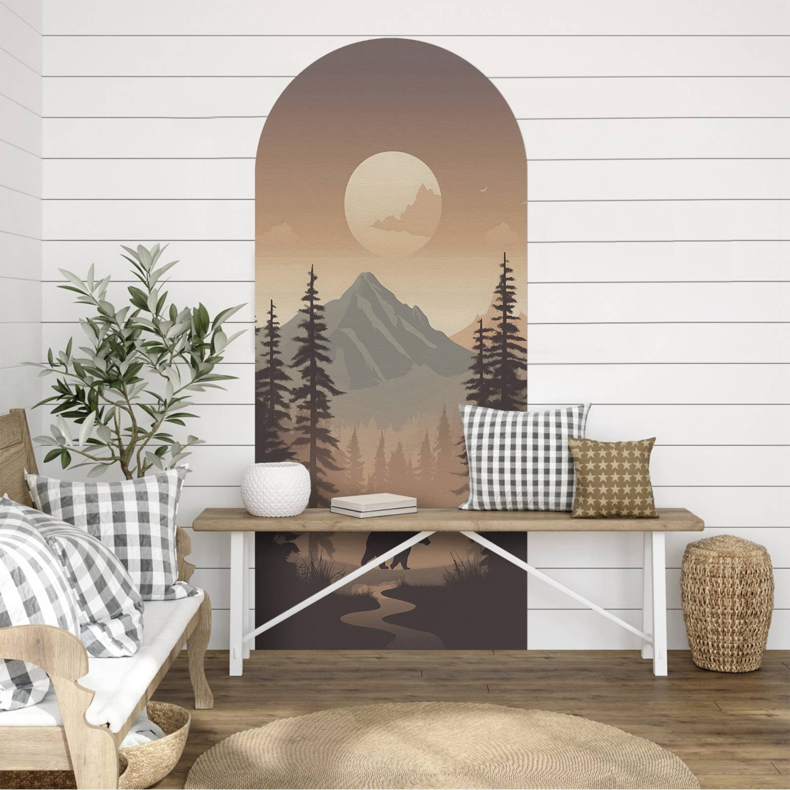 Arch Wall Decals Peel and Stick Boho Floral Wall Sticker 72" H x 32" W Large Flower Mural for Door Decor Removable Lanscape Wall Decal for Bedroom Living Room Office Spring Decor