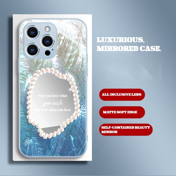 Funda de teléfono con espejo de concha de perla para iphone 14, 12 Pro Max, 11, 13 Pro, X, XS, XR, funda de TPU suave Fivean unisex