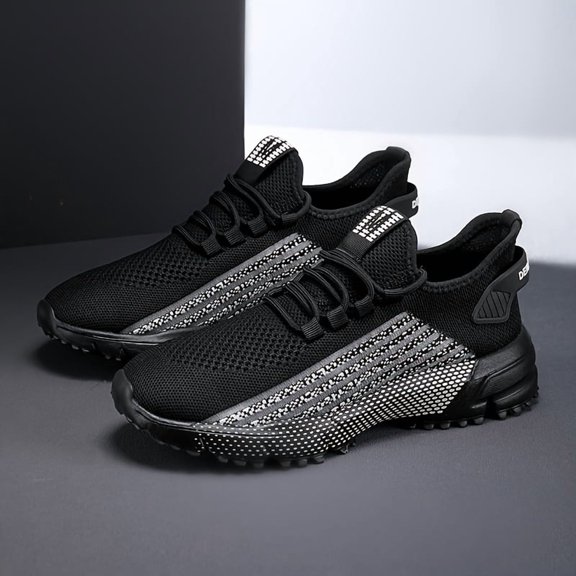 Men'S Breathable Knit Mesh Sneakers -with Stylish Black & White Design, Comfortable Lace-Up Casual Shoe Lightweight, Durable, Non-Slip Running Shoes for Outdoor Activities, Casual Footwear | Modern