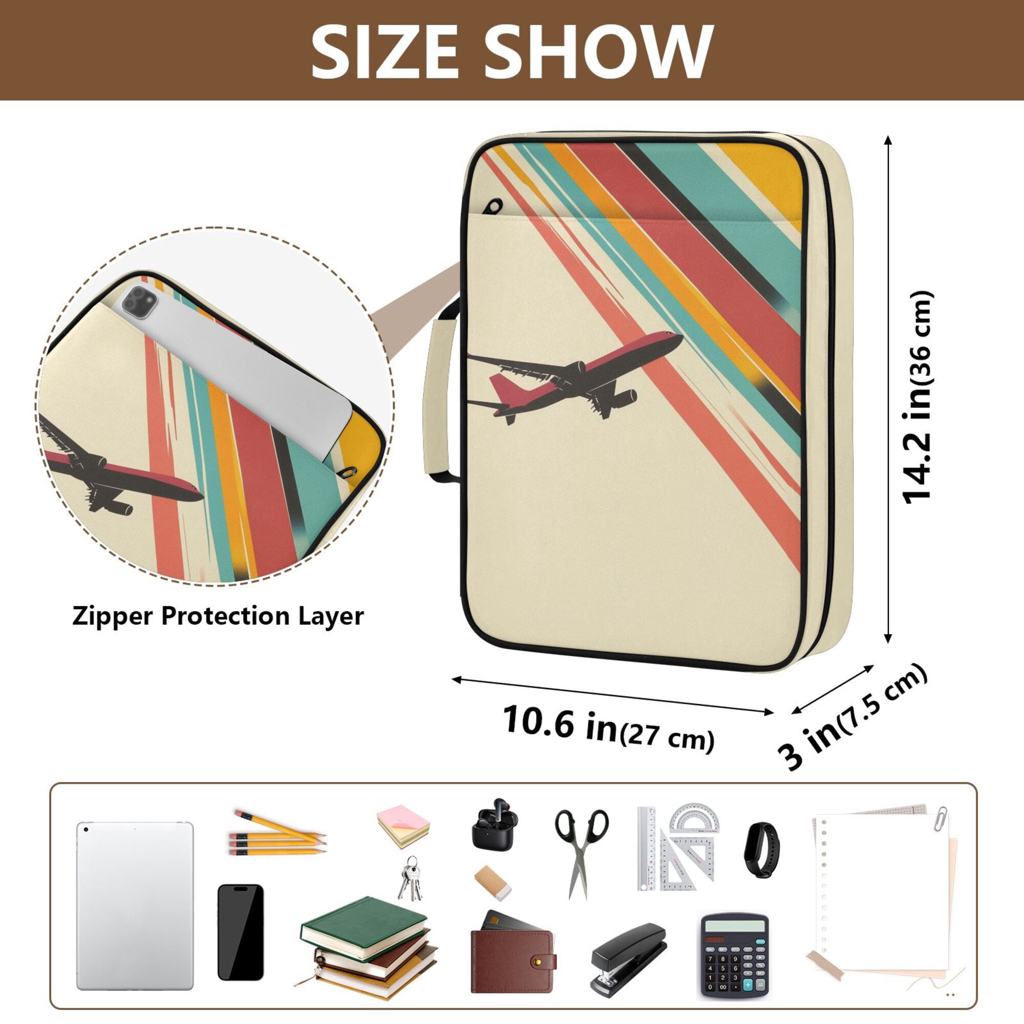 FORMRS Accordion File Folder A4 Size 7-Pocket Expanding Document Organizer Bag with 3 Ring Binder, Colorful Plane Stripes