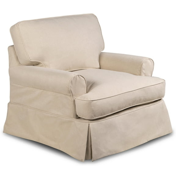 Slipcovered T Cushion Chair - Washable Performance Fabric Armchair - Living Room Accent Seating - Tan