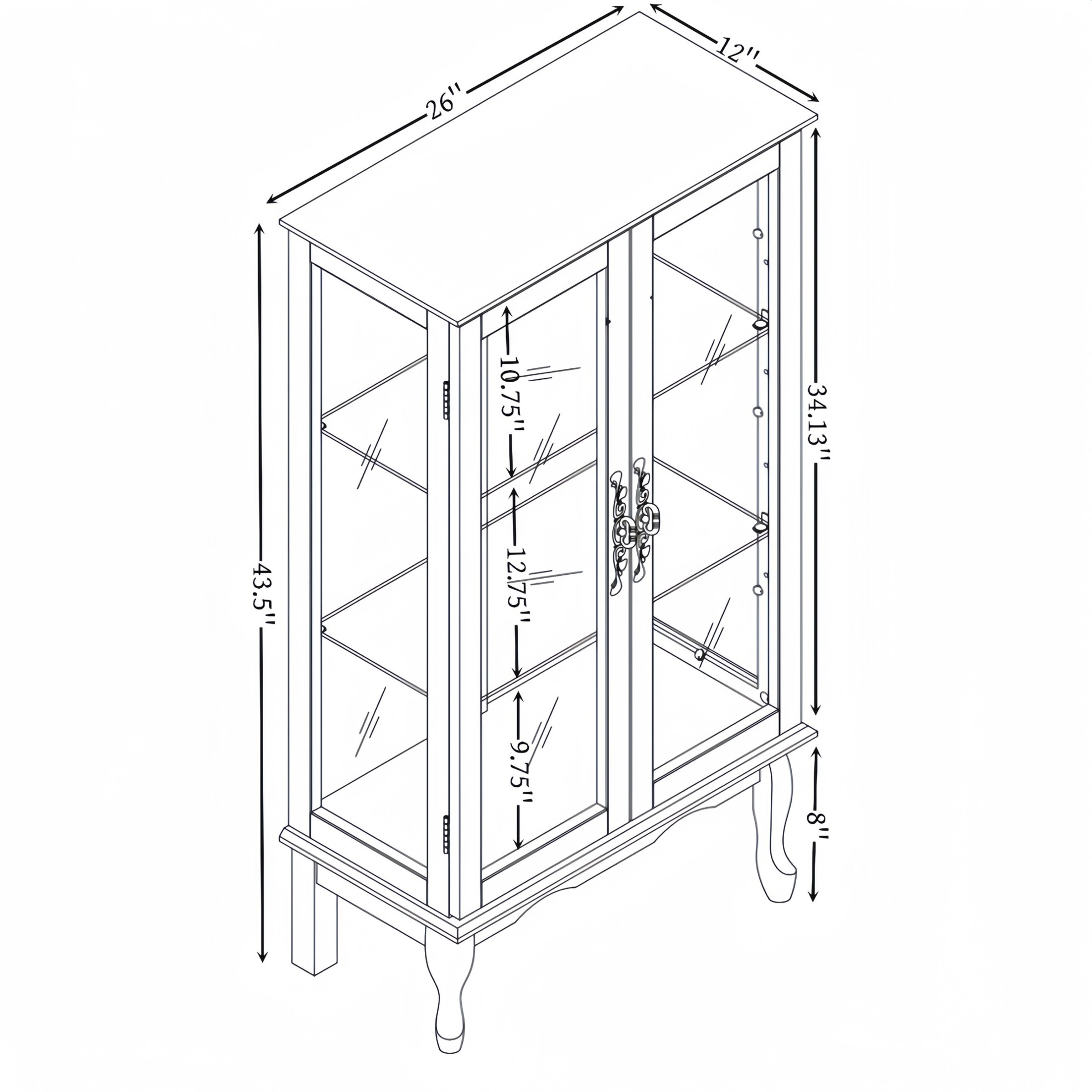 Noble House Fairfax Lighted Curio Cabinet with Mirrored Back, Glass Doors and Adjustable Shelves, Home Office, Dark Oak
