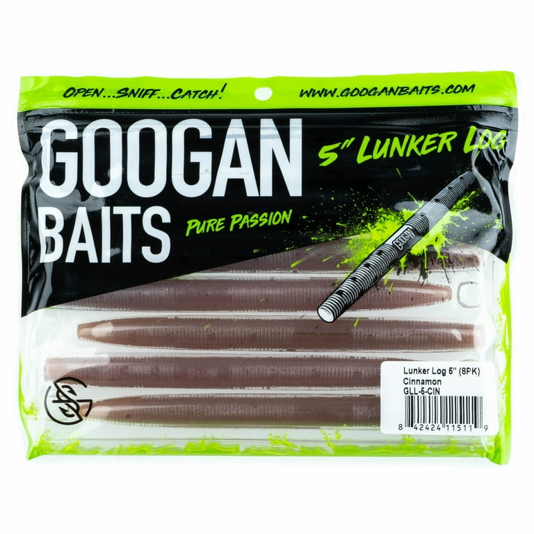 Googan 5 Lunker Log, Cinnamon, 8pc Freshwater Fishing Soft Baits 