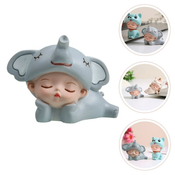 WHAMVOX Cute Figurine Ornament, Elephant Cake Topper 6.5cm Resin Tea Pet Car Dashboard Decoration Desktop Statue Sculpture For Home Office Dresser Bookshelf