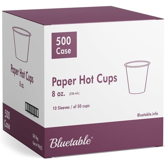 8 oz Coffee Cups Bulk Hot Cups (500 Case) - Paper Cups 8oz Large Pack Cups for Office - Hot Drink Cups for Dispenser To Go Paper Cup White