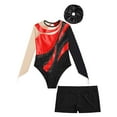 thumbnail image 3 of Alvivi Kids Girls Rhinestone Mesh Long Sleeve Gymnastics Leotard Skating Jumpsuit with Shorts Hair Band Red&Black 8, 3 of 5
