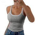 thumbnail image 3 of Women Spaghetti Strap Scoop Neck Ribbed Tank Tops Slim Fitted Cotton Camisole Basic Sleeveless Layering Shirts Featuring Slim Fit Sleeveless Camisole Gray XL, 3 of 8