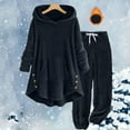 thumbnail image 2 of vigerkar Fuzzy Set for Women Loose Fleece 2 Piece Set Winter Warm Hoodies Sweatshirts Casual Long Sleeves Shaggy Sherpa Outfits (Navy, M), 2 of 5