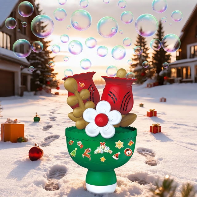 Cagogo under $5 Bubble Machine, Christmas Bubble Machine forKids, Automatic Electric Bubble Blower, LED Light Flower Bouquet Maker, Party Gift with Bubble Solution