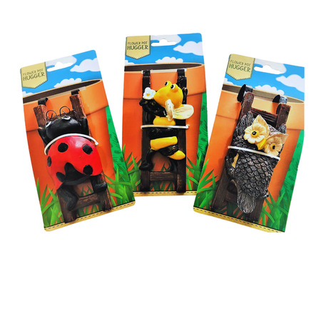 FSSTAM Flower Pot Huggers Figurine Set of 3 Animals- Bumblebee Lady Bug Owl, Plant Pot Hugger Decorations, Living Room Indoor Outdoor Hanging Garden Statue Decor (with Exclusive FSSTAM Booskie)