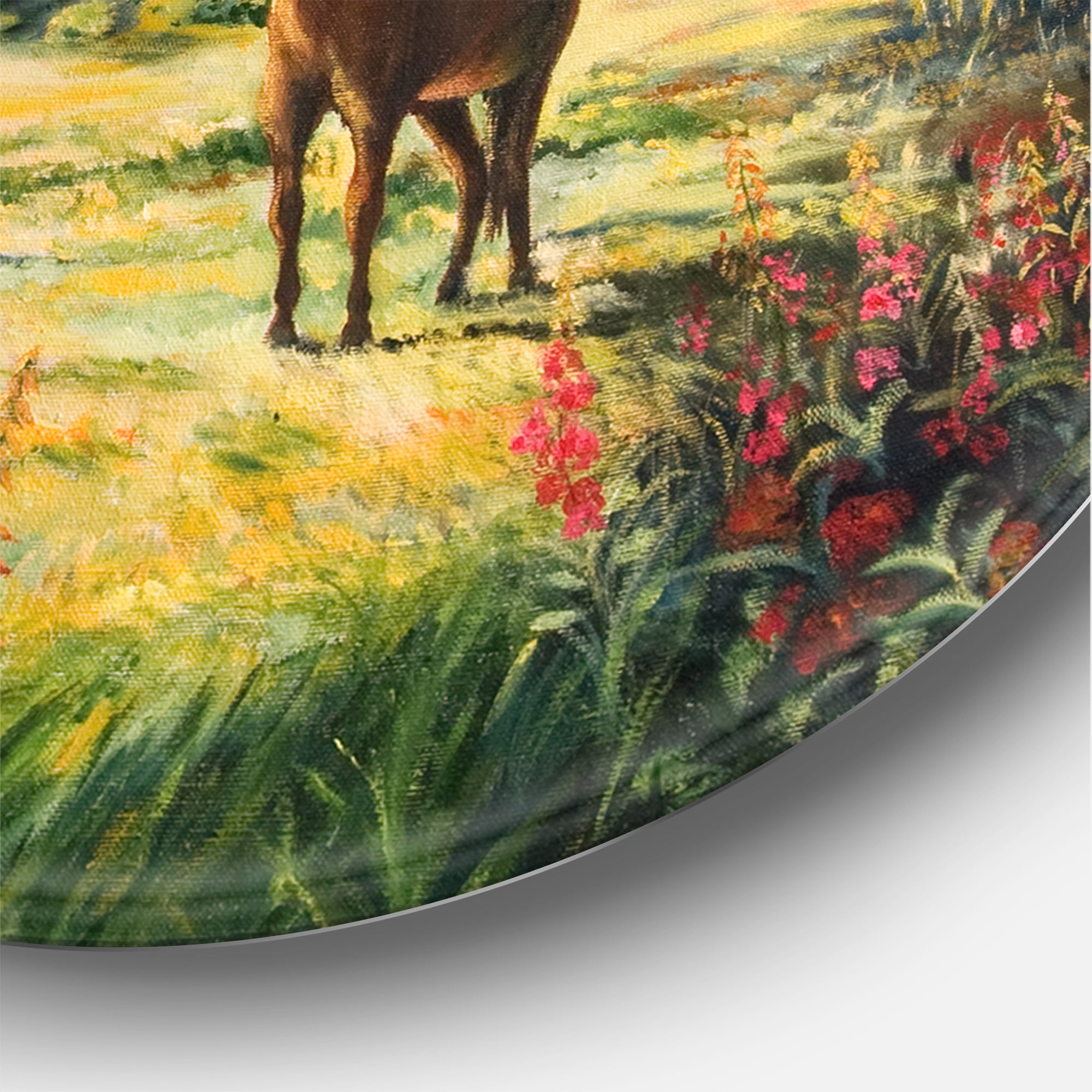 Designart 'Sunrise In The Mountains With Horse' Farmhouse Circle Metal Wall Art 36x36 - Disc of 36