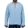 thumbnail image 2 of HAXMNOU Men Vintage Tunic Tops Shirt Viking Lace Up Jumper Long Sleeved Blouse Sky Blue XL, 2 of 5
