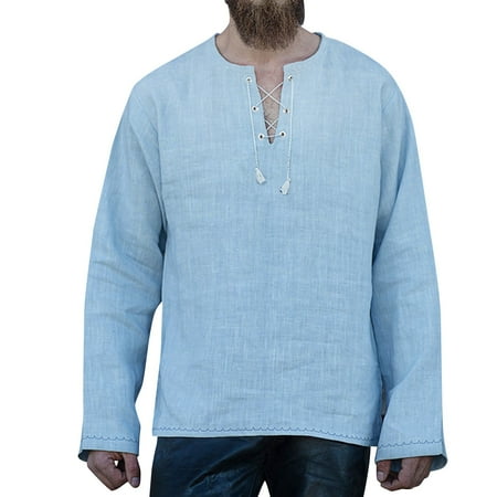 

Fsqjgq Large Shirt Mens Fall and Winter Leisure Travel Cotton Linen Vintage Hoodless Drawstring T Shirt Long Sleeve Top Scrub Shirt Linen Sky Blue Xl