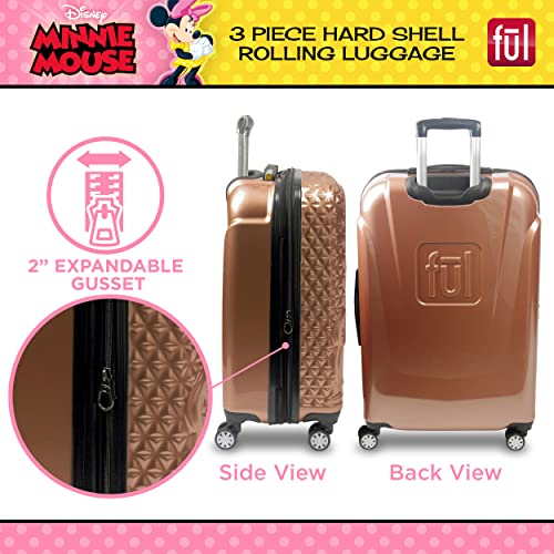 FUL Disney Minnie Mouse 3 Piece Rolling Luggage Set, Textured Hardshell Suitcase with Wheels Set, 21, 25 and 29 Inch, Rose Gold - image 4 of 8