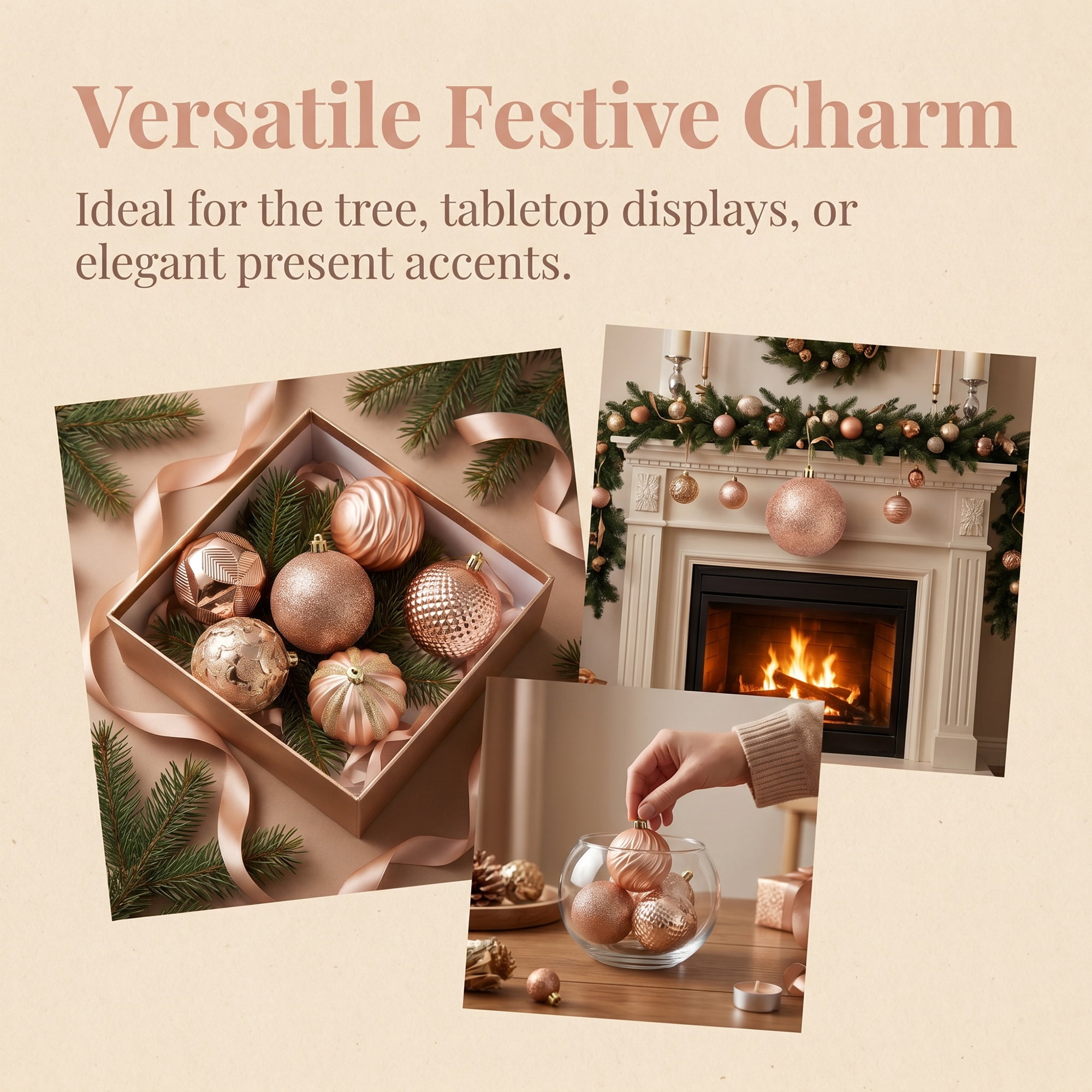 Unique Bargains 6Pcs Painted Electroplated Balls Shatterproof Ornaments Rose Gold 2.4"