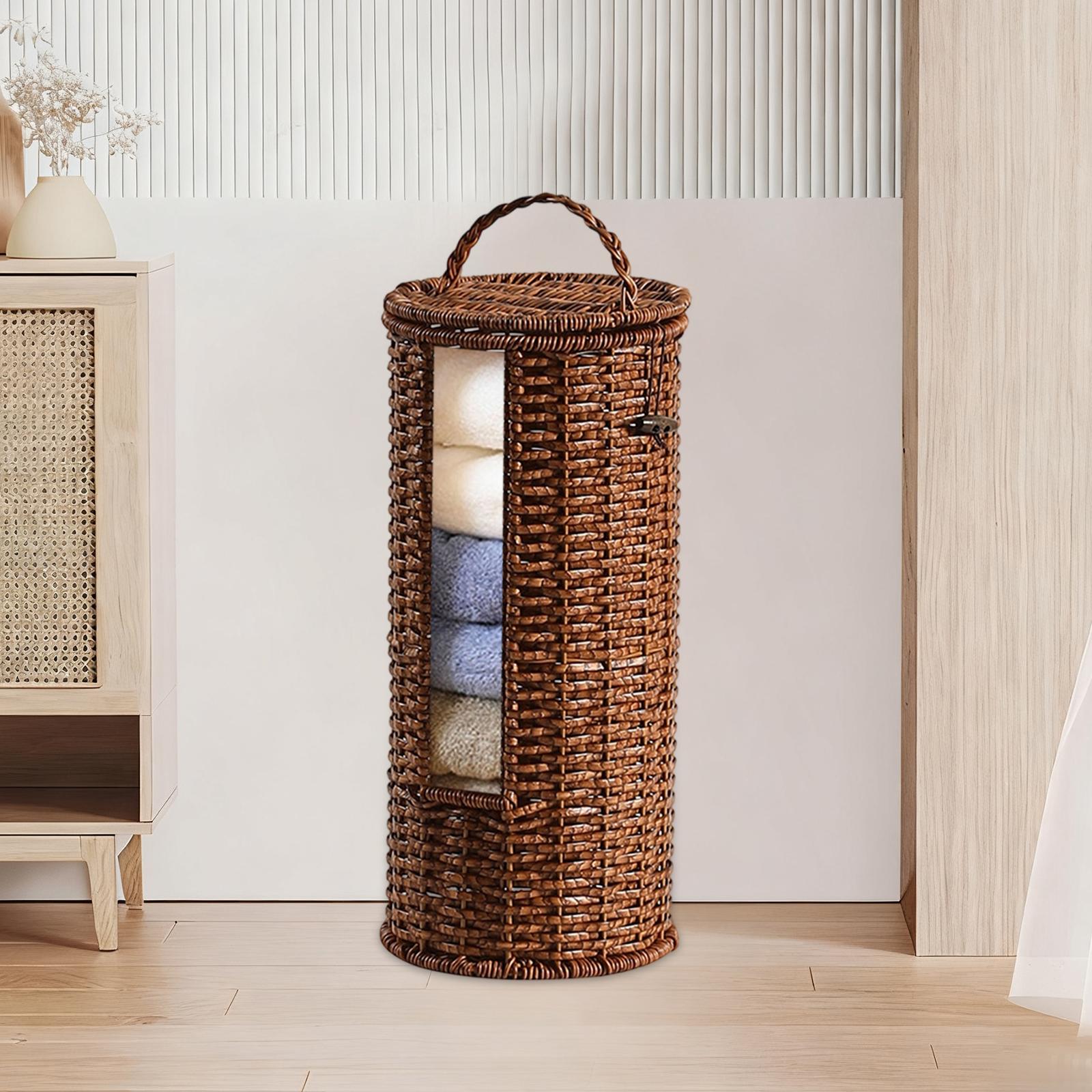 Toilet Roll Holder Toilet Paper Storage Stand Bathroom Organizer Compact PE Woven Design with Lid for Lavatory Office