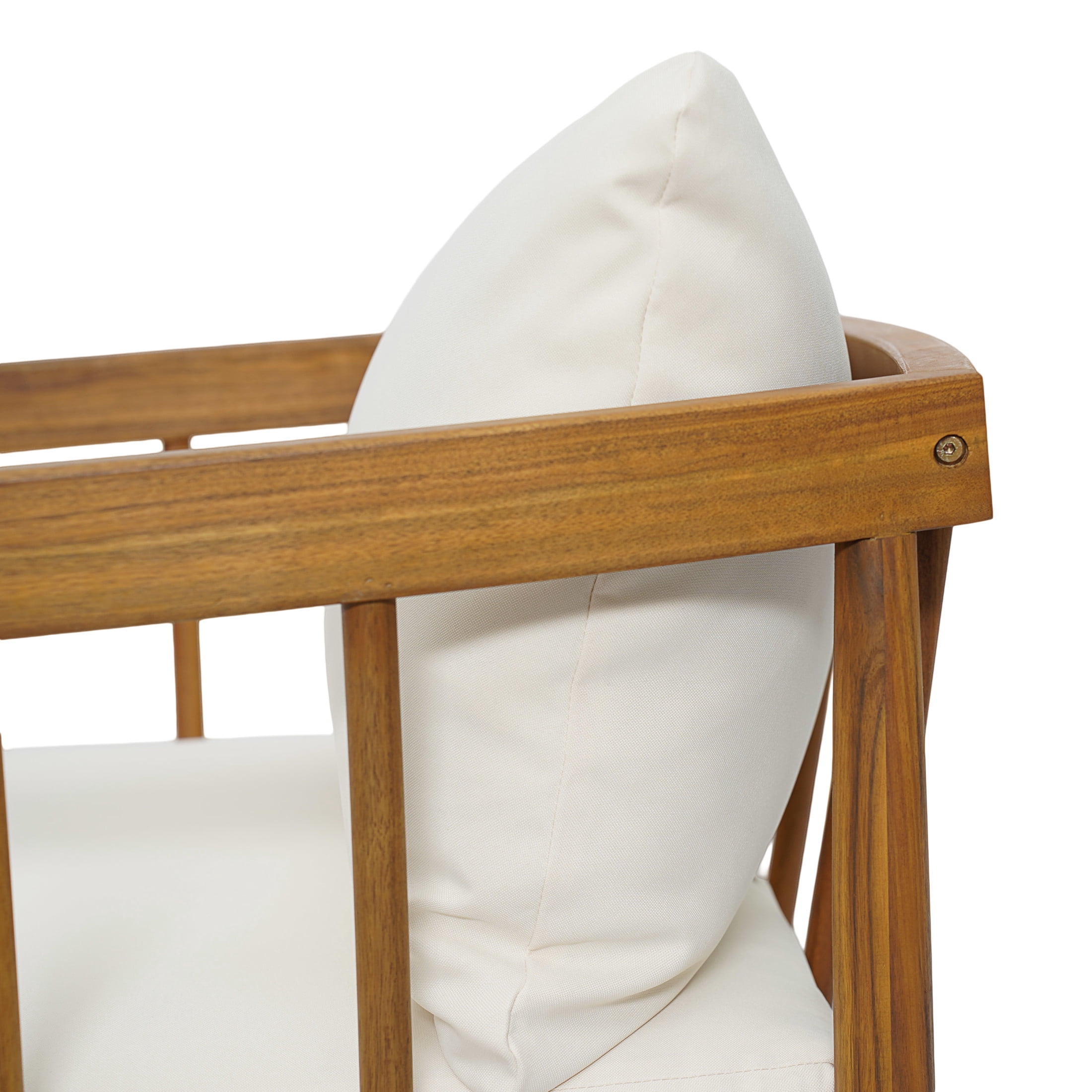 Christopher Knight Home Mid-Century Outdoor Acacia Wood Club Chair with Water Repellent Cushions, Teak+Cream