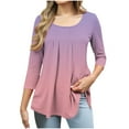 thumbnail image 2 of Women's 3/4 Sleeve Tunic Tops Casual Loose Fit Floral Blouses Mesh Pleated Layered Shirt, Limited Time Under 10 Dollars SA-501, 2 of 6
