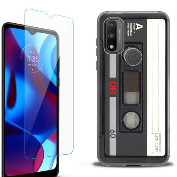 Slim-Fit Fashion Phone Case for Motorola Moto G Pure, with Tempered Glass Screen Protector, by OneToughShield ® - Vintage Cassette