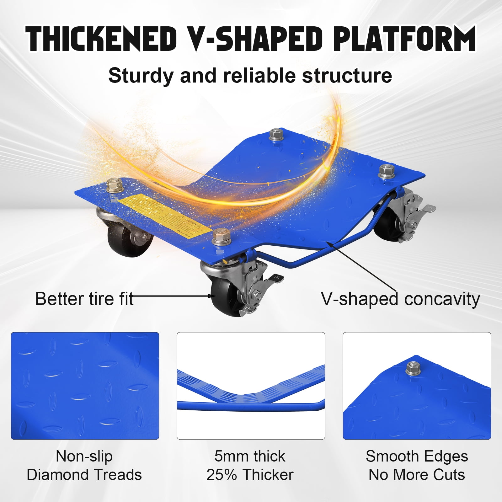 Shininglove 4-Pack Wheel Dolly Set – 1500LBS Capacity per Dolly, 360° Swivel Casters with Locking Brakes, Car Positioning Skates for Garage, Auto Shop, & Vehicle Storage(Blue)
