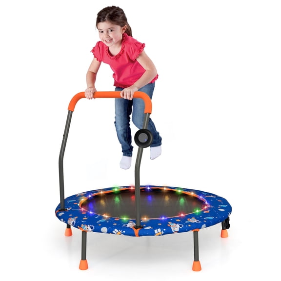 Infans 36" Mini Toddler Trampoline W/LED Bluetooth Speaker Detachable Handle Kids Gifts