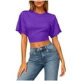 thumbnail image 2 of Crop Top for Women Casual Solid Short Sleeve T-Shirts Loose Fit Short Blouses Summer Lightweight Shirts Pullover, 2 of 8