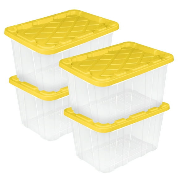 Sterilite Industrial Storage Box with Handles, 27 Gal, Yellow, 4 Pack
