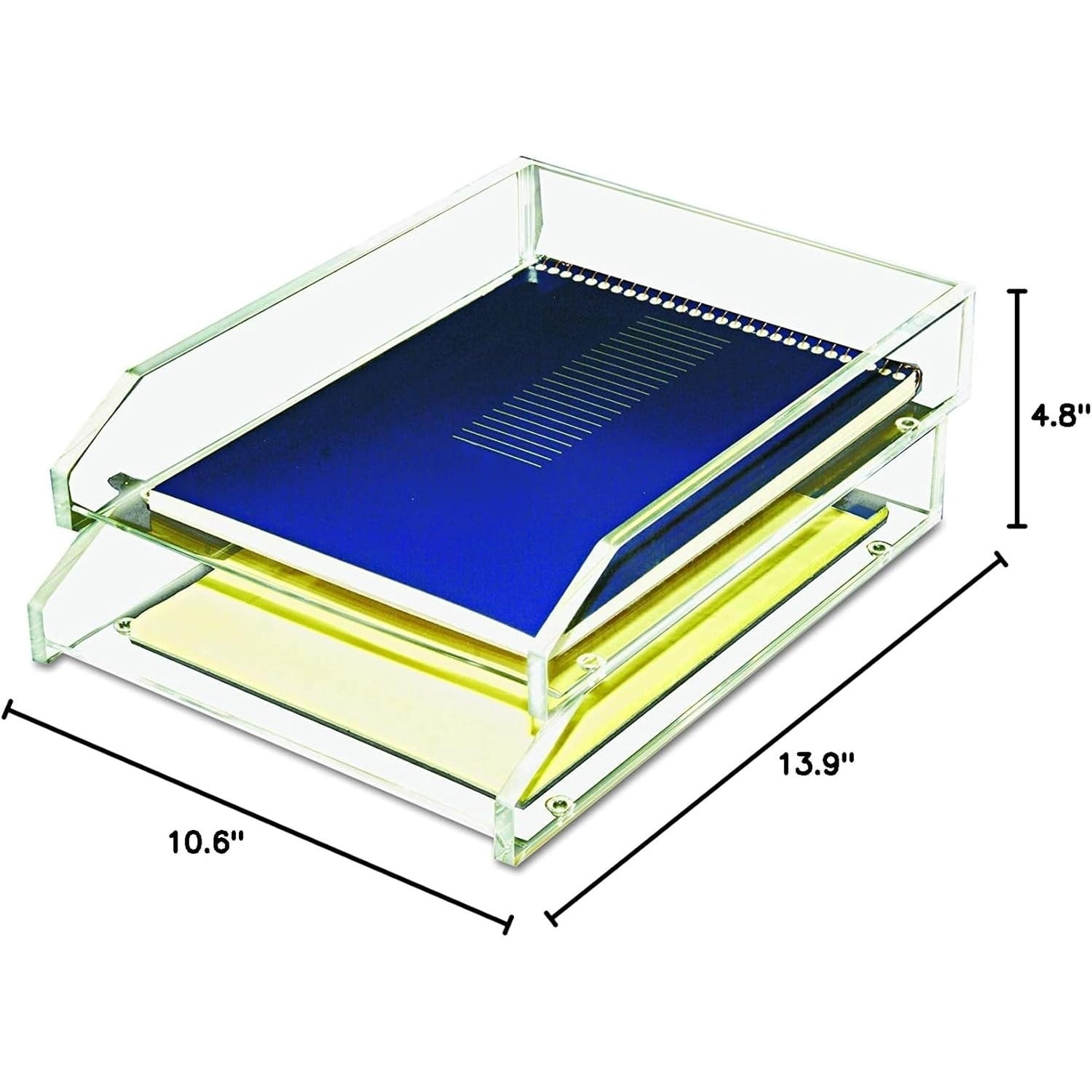 Acrylic Double Large Letter Tray, 2 Tier Stackable Desk Organizer, Front Loading, 10.6" x 13.9" x 4.8", Non-Skid Feet, Office Organizer, Desk Accessory