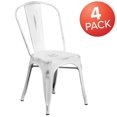 thumbnail image 4 of Commercial Grade 4 Pack Distressed White Metal Indoor-Outdoor Stackable Chair, 4 of 9