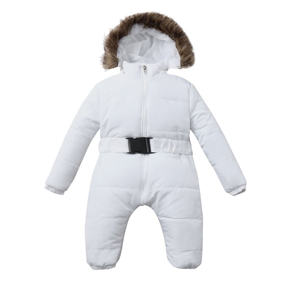 Splozh Winter Clothes for Baby Boy Cute, Winter Infant Baby Boy Girl Romper Jacket Hooded Jumpsuit Warm Thick Coat Outfit Fleece Coat Jumpsuit,White,9 Months