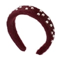 thumbnail image 1 of Diadema de peluche única y esponjosa de Bargains, banda para el cabello de color sólido para mujeres, bandas de cabello de perlas falsas, diadema suave y esponjosa color rojo vino, 1 of 7