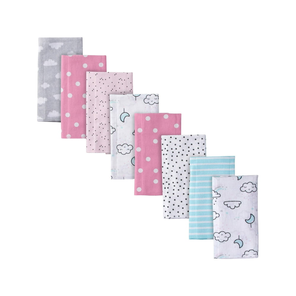 Gerber Gerber Baby Girls Flannel Burp Cloths, 8Pack
