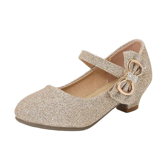 Owordtank Girls Low Heel Dress Shoes Non Slip Flower Girls Mary Jane Princess Shoes with Bow for Wedding Party