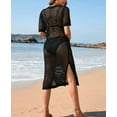 thumbnail image 5 of Women Swimsuit Cover up Bikini Short Sleeve Beach Dress Crochet Hollow Out Coverup Alsol Lamesa, 5 of 6