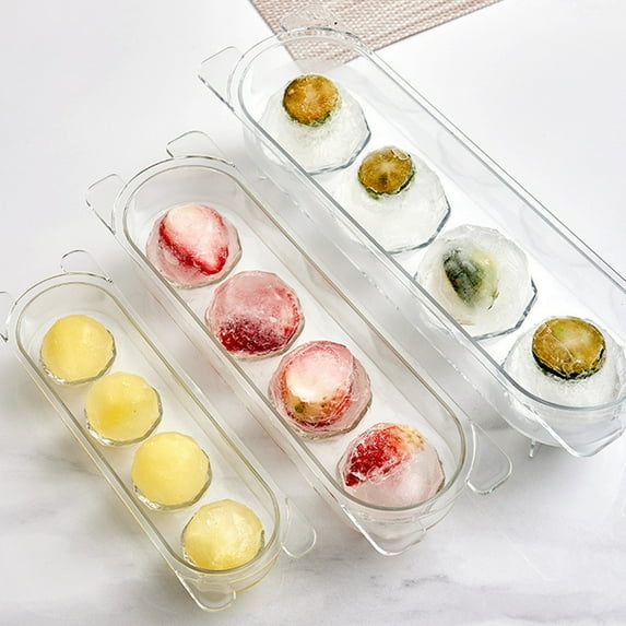 Ice Cube Mold Transparent Food Grade 4 Grids Non-stick Bar Ice Ball Maker Silicone Whiskey Cocktail DIY Round Ice Ball Ice Grid Party For Bar Kitchen Tool, 3 Sizes Optional