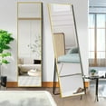 thumbnail image 2 of GlasFlength Full Length Mirror with Stand 59"x16" Body Mirror Free Standing Wall Mirror Modern Luminum Alloy Frame Floor Mirror Hanging or Leaning Against Wall for Bedroom Decor, Gold/59", 2 of 6