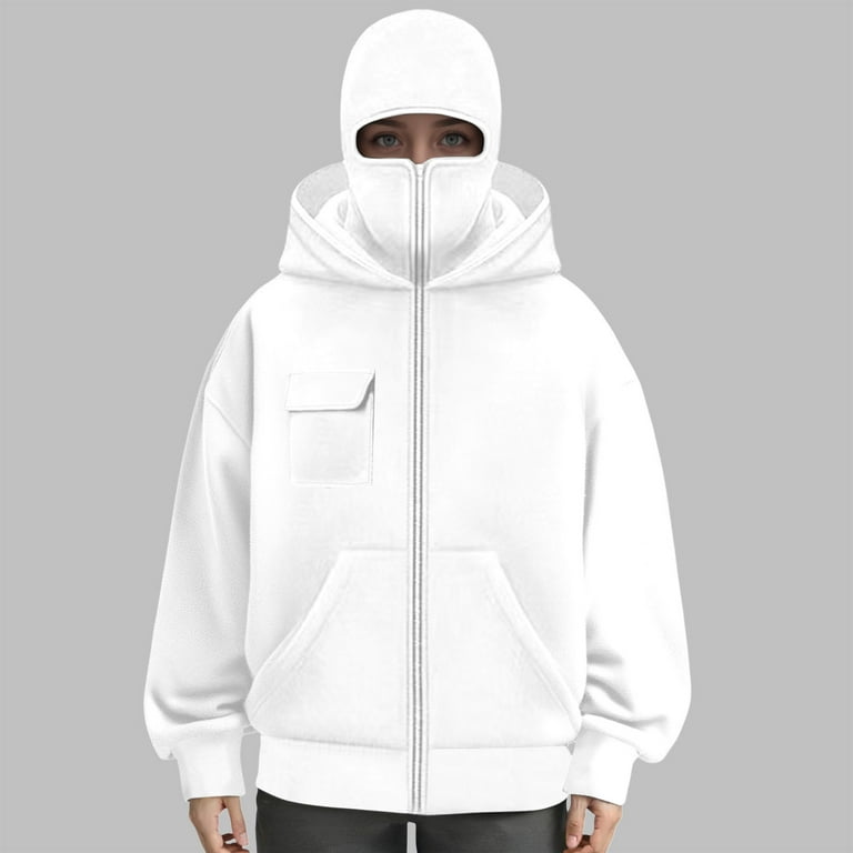 UngA Balaclava Hoodie with Face Mask Built In, Fashion Double