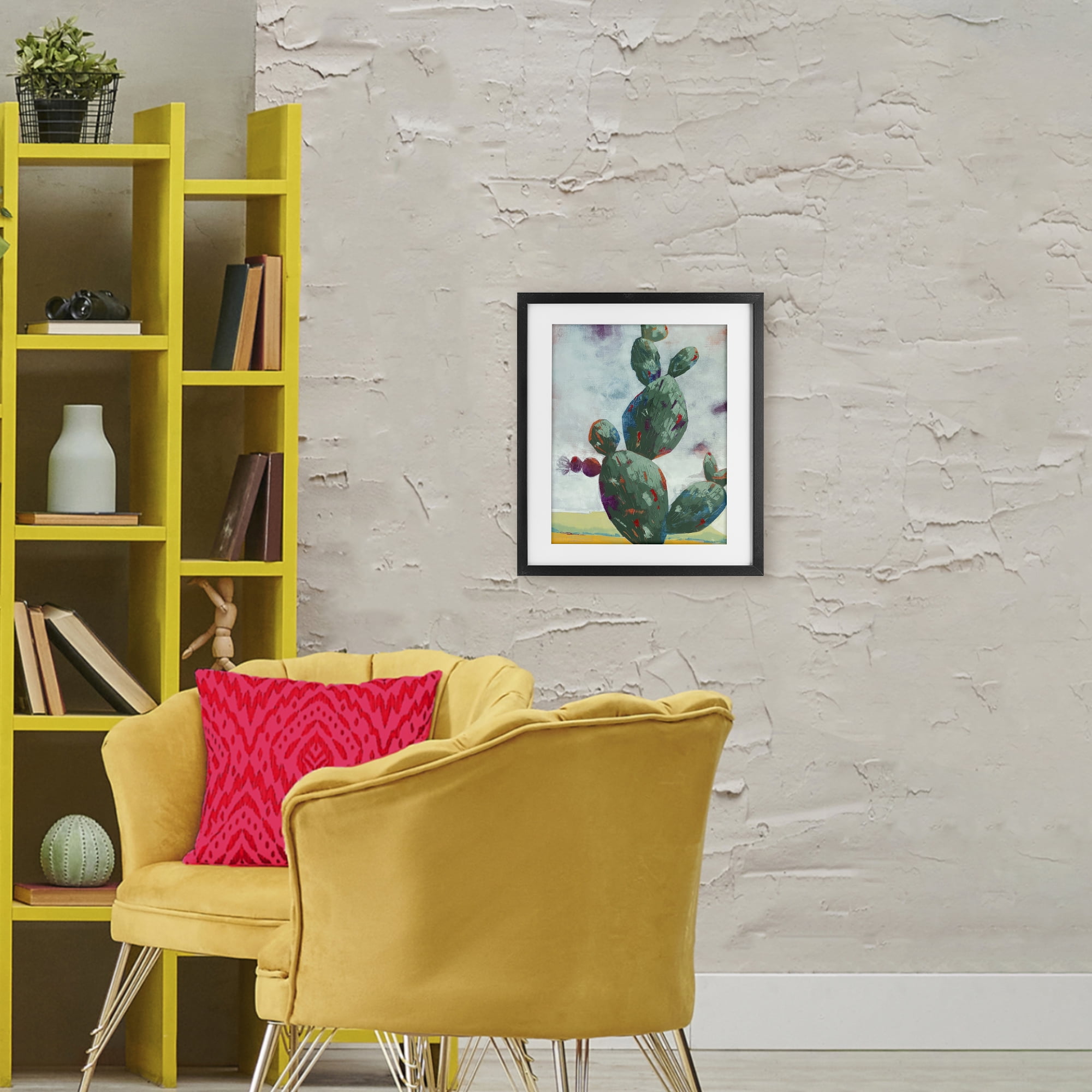 Stand Tall Rounded Cacti Black Framed Print Under Glass, design by Dianna Fritzler