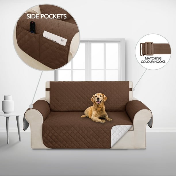 Deconovo Funda para sofá de dos plazas, resistente al agua, 1 unidad, color marrón café, 117 cm de ancho x 190 cm de largo, reversible, para mascotas y niños
