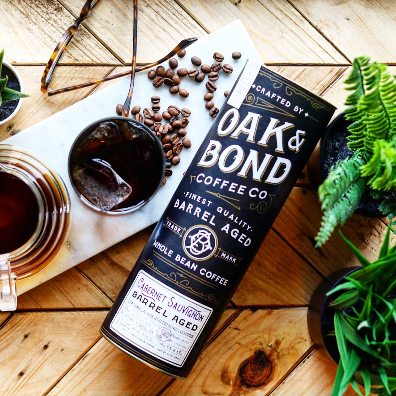 Cabernet Sauvignon Wine Barrel Aged Coffee - Whole Bean Coffee, Guatemala Huehuetenango Whole Bean Coffee Aged in Cabernet Sauvignon Wine Barrels by Oak & Bond Coffee Co. - 10 oz