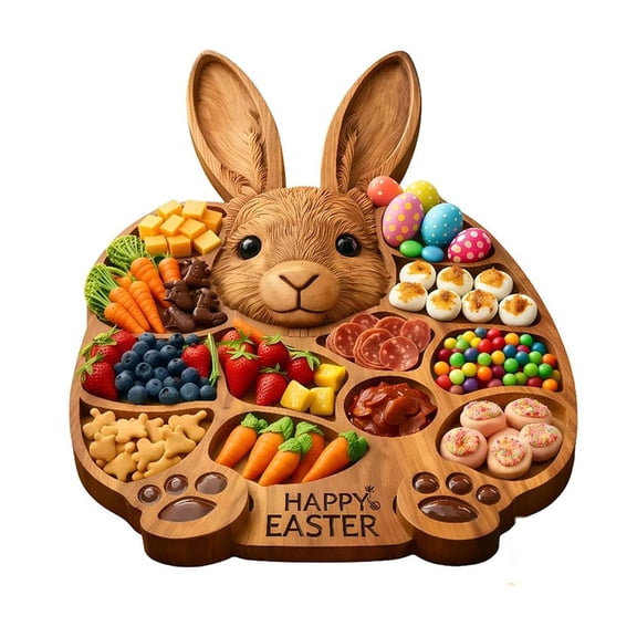 Easter Bunny Wooden Charcuterie Board, Rabbit Shaped Wooden Platter, Reusable Charcuterie Dinner Serving Can Tray Board Tray
