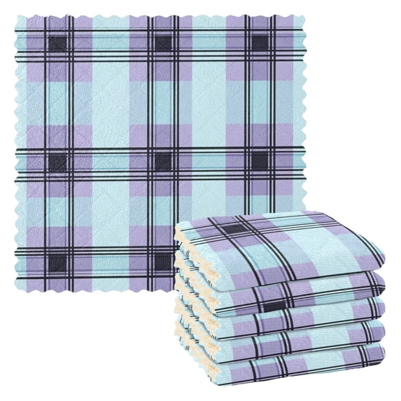 Cute Purple and Black Plaids Dish Cloths Dish Towels Cleaning Cloths Quick Drying Reusable 11" x 11" Set of 6