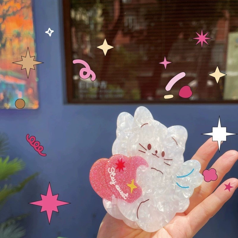 Sweet Girly Acetate Hair Claw Clip - Cute Cat and Dog Large Shark Hair Clip, Ponytail Claw for Women and Girls