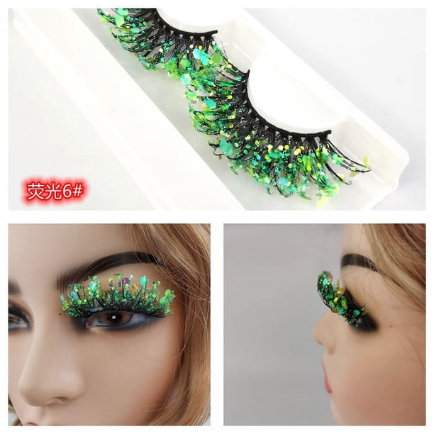 Zhuge 1 par de pestañas postizas con purpurina y lentejuelas de colores, pestañas postizas de visón esponjoso con color para cosplay, maquillaje de escenario (estilo brillante, Q-06)