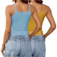 thumbnail image 4 of QUINDOS Womens Tank Tops Athletic Ribbed 2 Pack Summer Womens Camisoles Crew Neck Sleeveless Spaghetti Strap MultiPack Running Cami Shirts Solid Color Slim Fitted Undershirts, 4 of 6