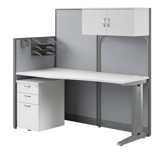 Office in an Hour 65W Cubicle Desk with Storage in Pure White - Engineered Wood